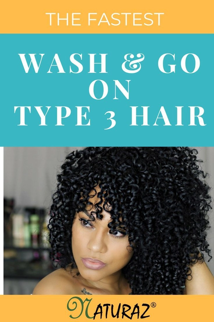 Woman with type 3 curls wearing a quick everyday wash and go hairstyle with defined, voluminous ringlets