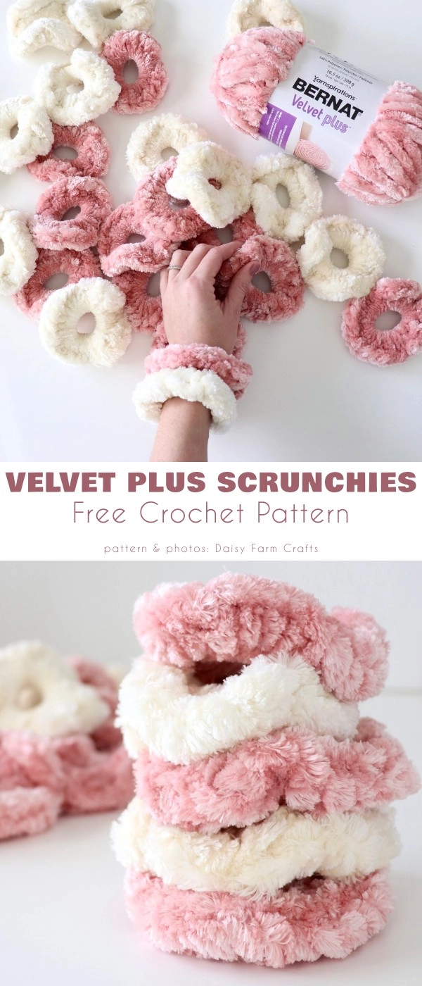 Woman with a cozy simple velvet scrunchie updo for casual winter style