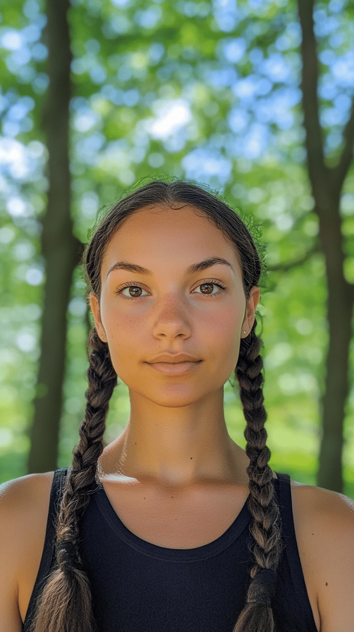 Young woman with casual pigtail braids styled for a youthful everyday look