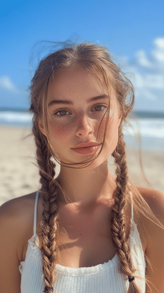 Young woman with casual pigtail braids showcasing a fresh and youthful everyday hairstyle