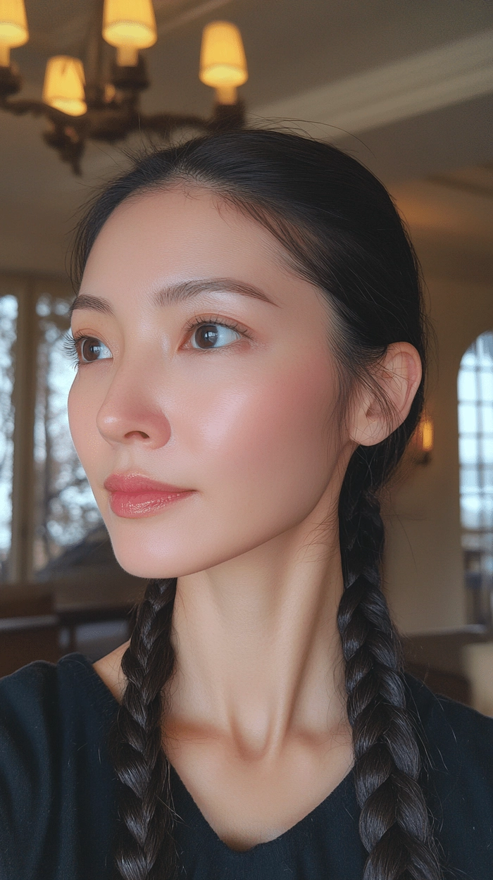 Young woman with casual pigtail braids showcasing a youthful everyday look