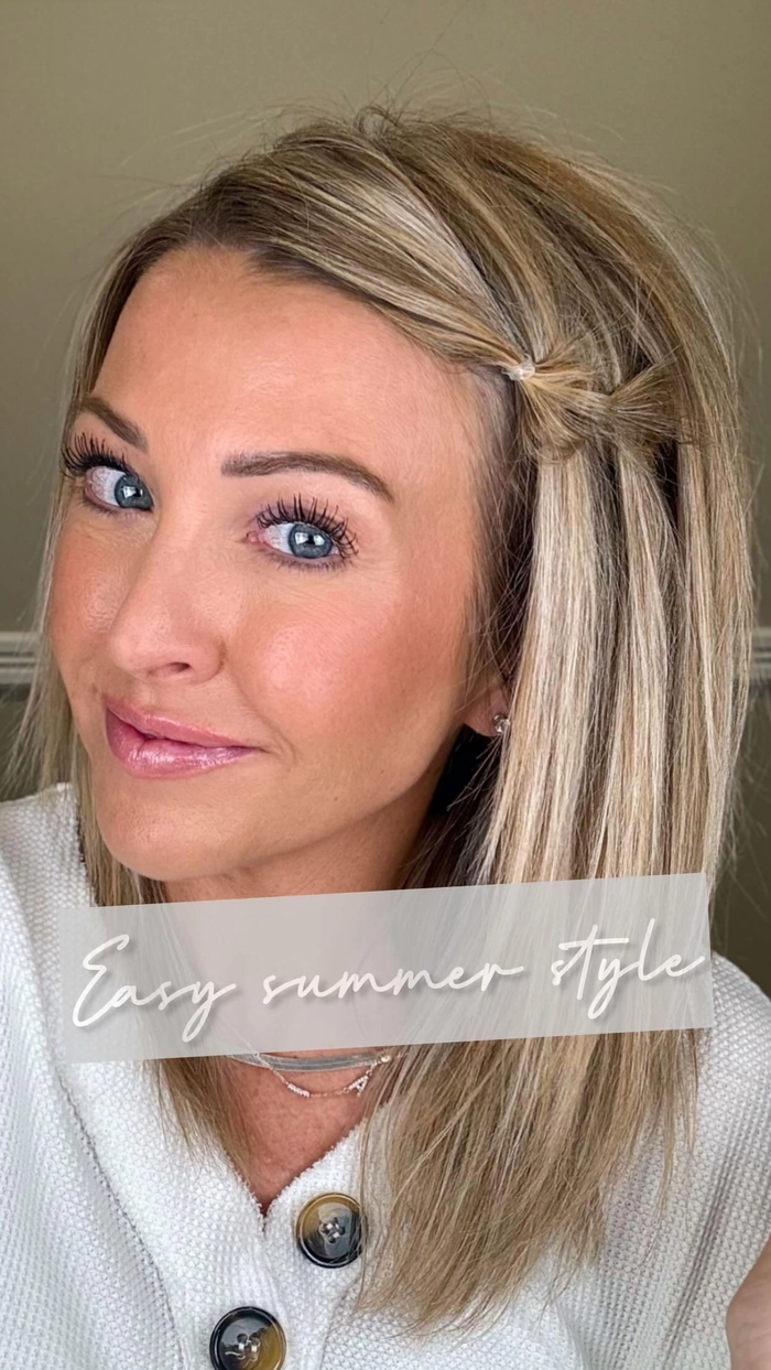 Casual hairstyle featuring quick braided bangs for an easy and neat look Young woman with quick braided bangs hairstyle for keeping hair out of face