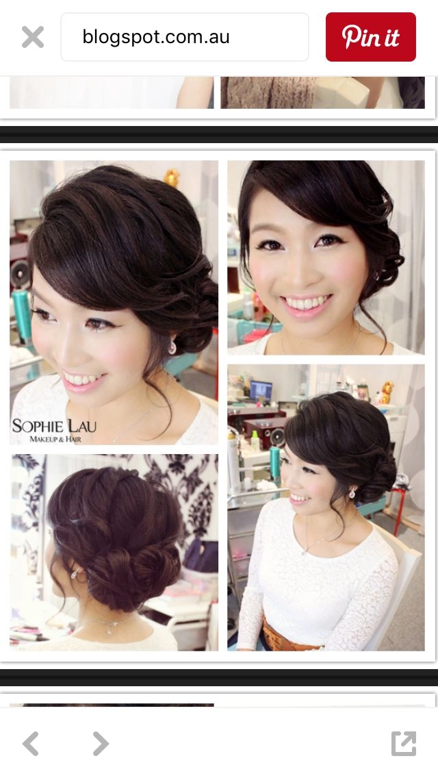 Sleek Asian evening updo with smooth pulled-back hair and elegant twist for date night
