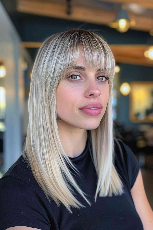 Blunt cut sleek date night style - image 3 - modern sophisticated look A sleek blunt cut hairstyle perfect for a date night, with smooth straight strands falling evenly.