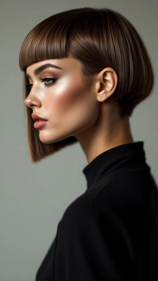 Elegant blunt cut sleek style perfect for a romantic evening out Blunt cut sleek date night hairstyle with smooth straight ends
