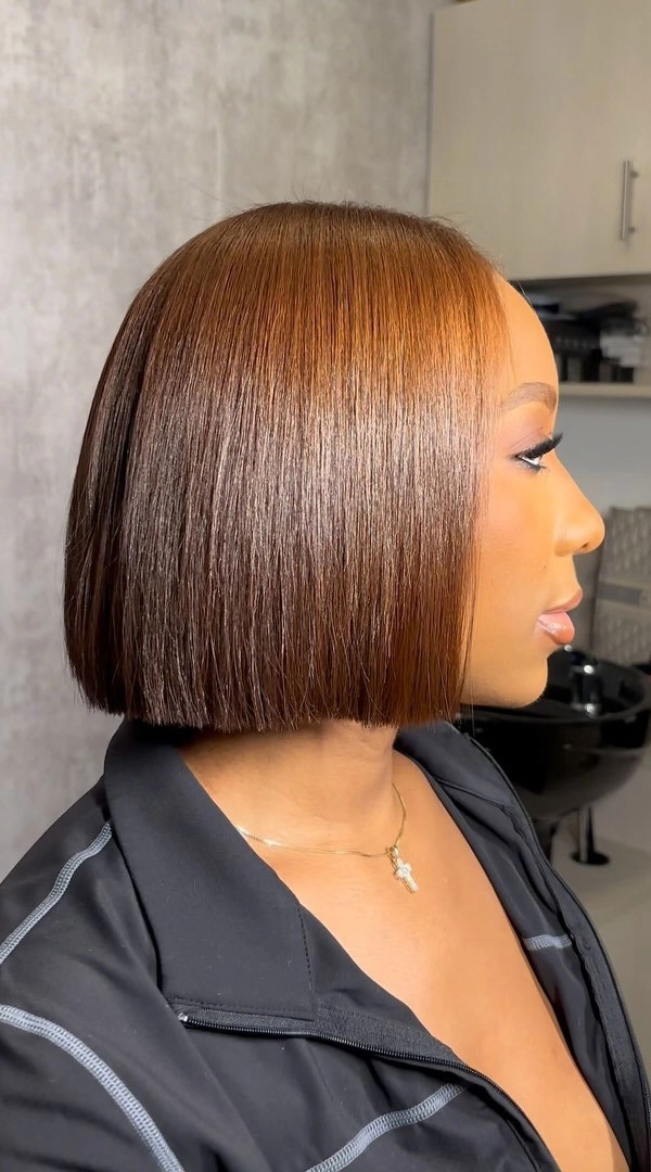 Sleek blunt cut hairstyle perfect for a romantic date night look Blunt cut sleek date night style with smooth, polished finish