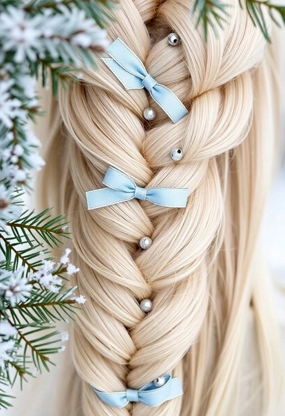 Braided Date Night Style with Ribbon Weaving - Image 9 Romantic braided date night hairstyle with intricate ribbon weaving