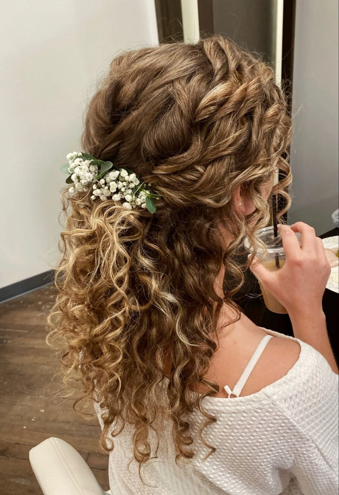 curly hair half up styles for anniversaries image