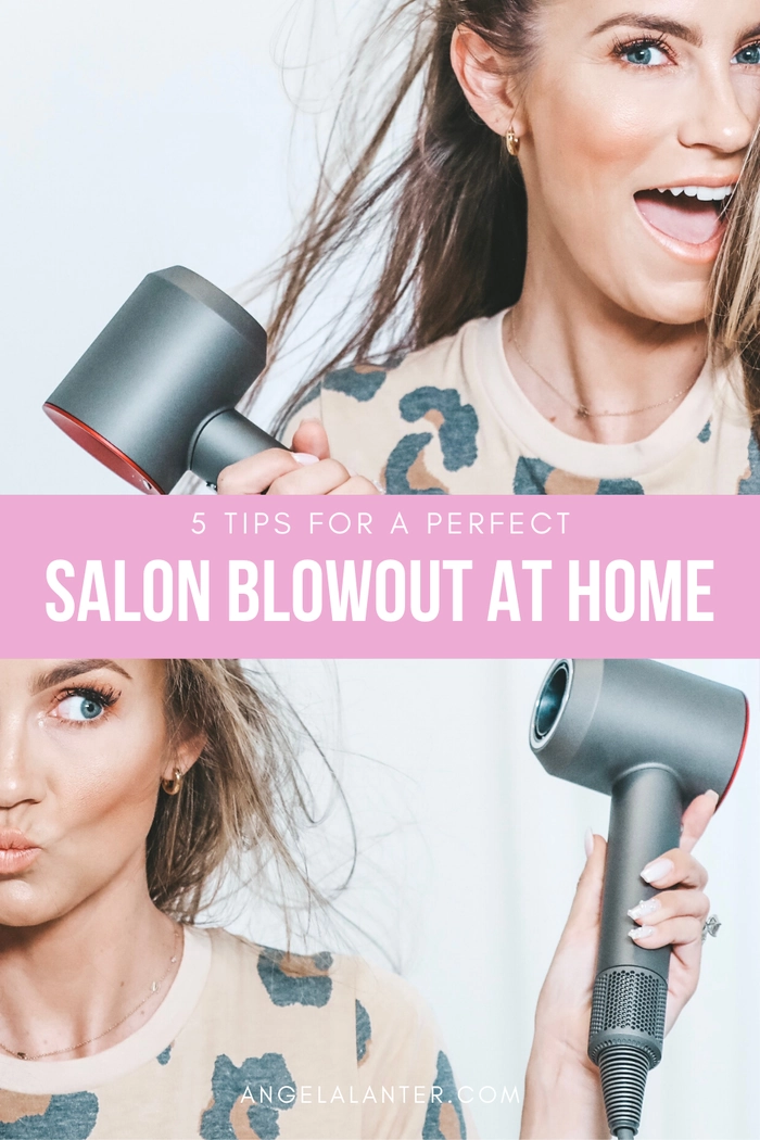 Salon quality blowout for a perfect date night look Woman with voluminous salon quality hair styled for a date night blowout at home