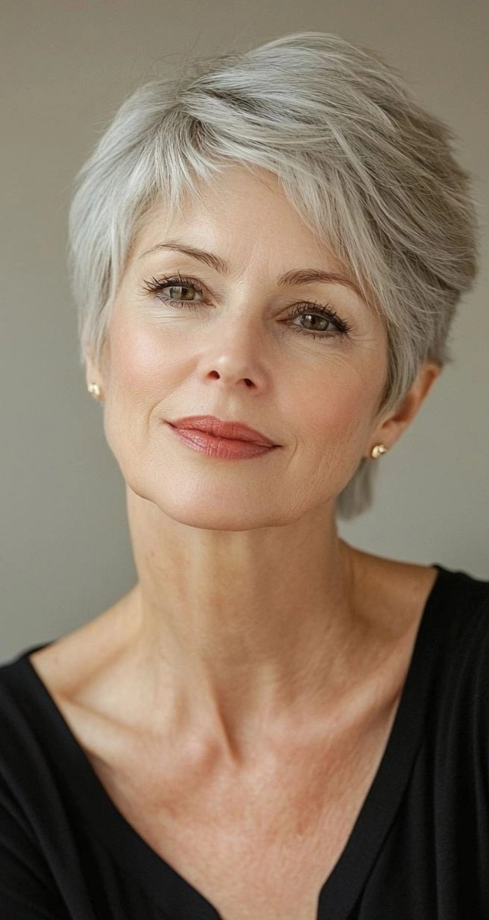 Elegant short hairstyle with soft waves and highlights for a romantic evening out