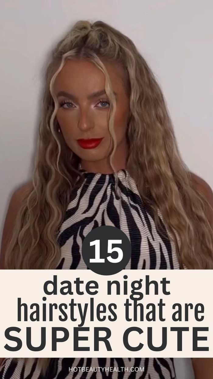 Romantic date night hairstyle for awkward length hair with soft waves and a delicate hairpin