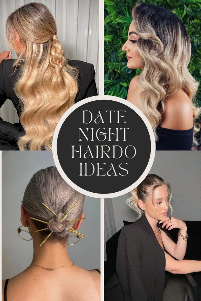 Half-up twisted bun hairstyle for awkward length hair on a romantic date night