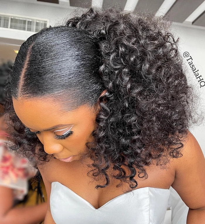 Two-strand twist crown braid on natural black hair for a romantic evening