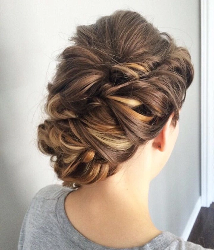 Layered textured evening updo styled for a date night out