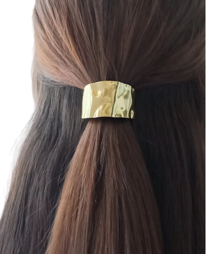 Stylish date night ponytails adorned with metallic hair cuffs