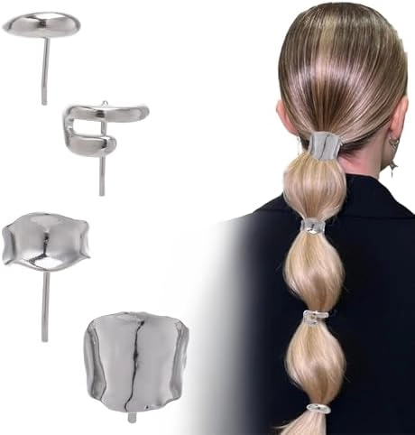 Elegant date night ponytail accessorized with shiny metallic hair cuffs