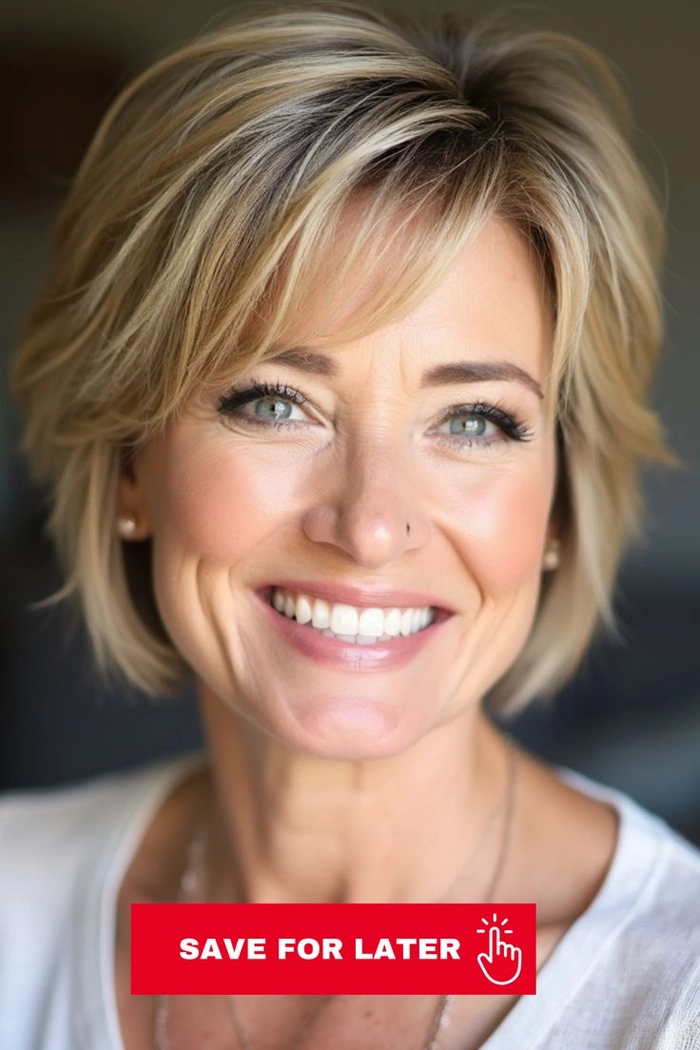 Elegant short hairstyle for a woman over 50, perfect for a romantic date night