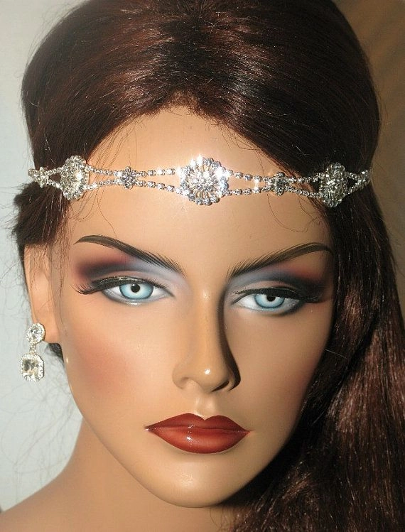 Elegant evening waves hairstyle featuring crystal headbands Evening waves adorned with crystal headbands for a romantic date night look