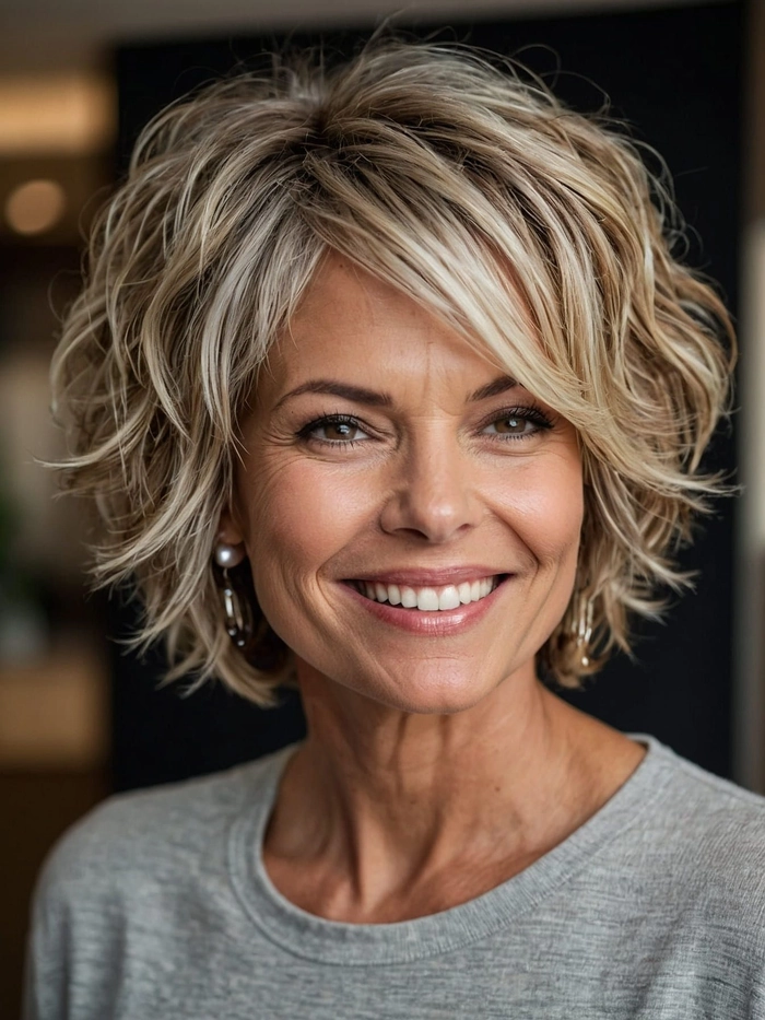 Woman over 50 with stylish short hair ready for a date night