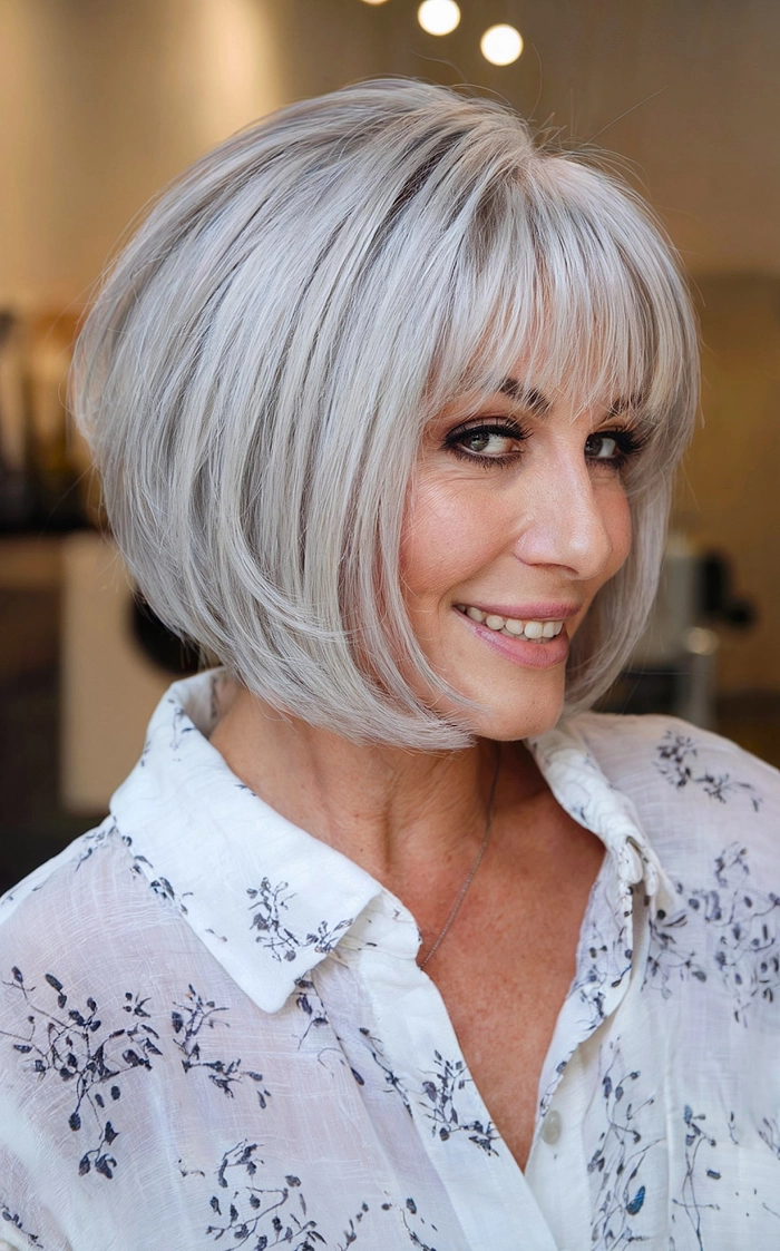 Women over 50 with short hair styled elegantly for a date night