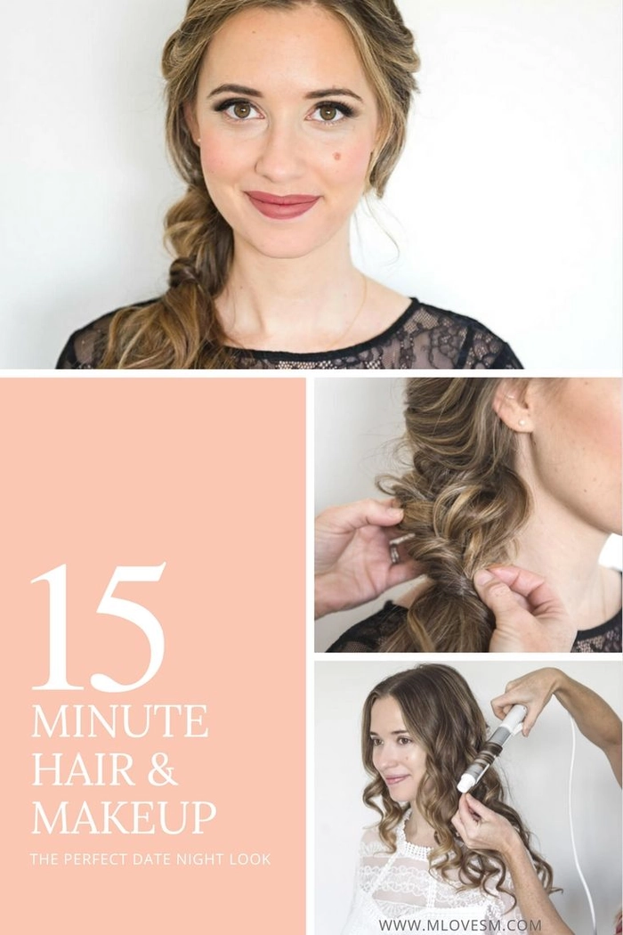 Second day hair date night transformation showing a polished updo with soft waves