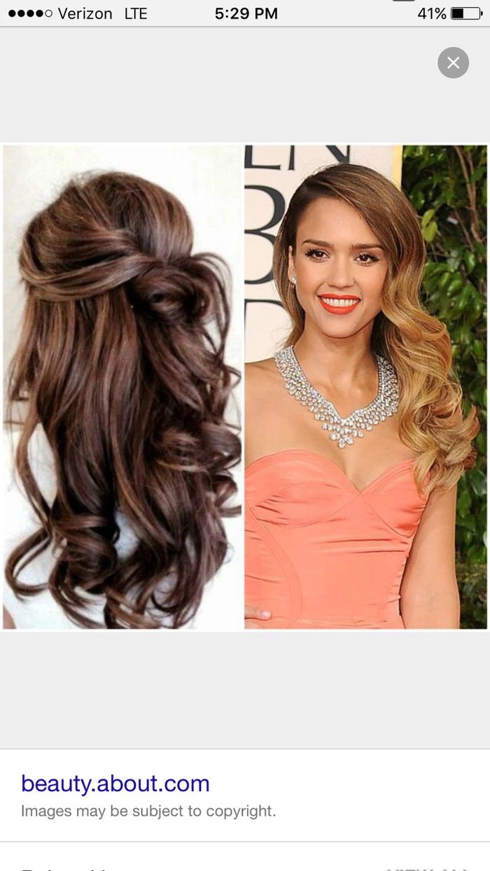 Curly hair half up style for anniversary date night