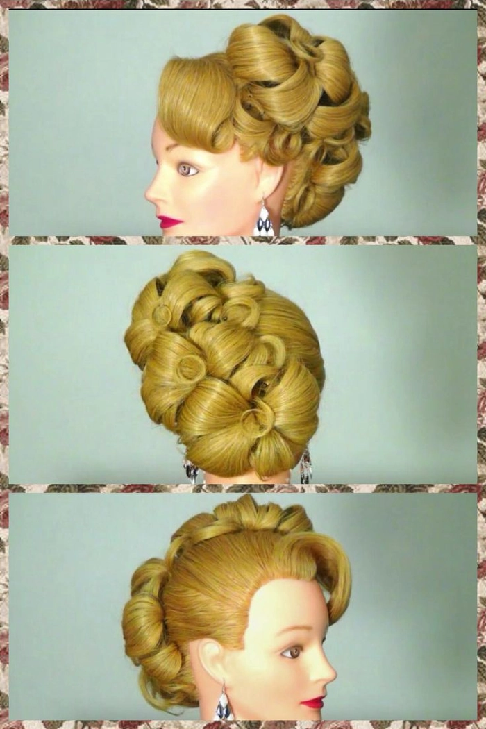 Stunning fantasy hair updo with bold colors perfect for a romantic evening out Elegant evening updo with vibrant fantasy hair colors in blue and purple for a date night look