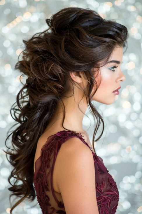 Glamorous Side-Swept Curls for Valentine's Day