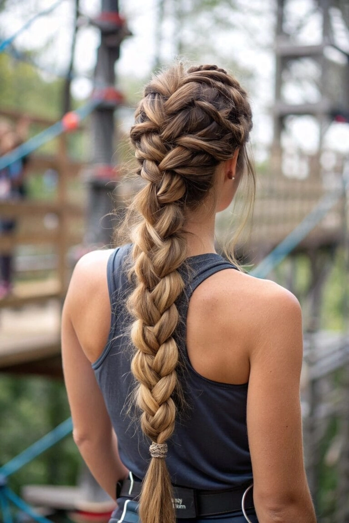 Secure braids perfect for a roller coaster date night Amusement park date secure braided hairstyle for a fun and worry-free outing