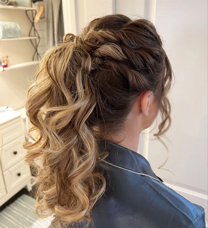 Textured layered updo with soft evening waves for a romantic date night look
