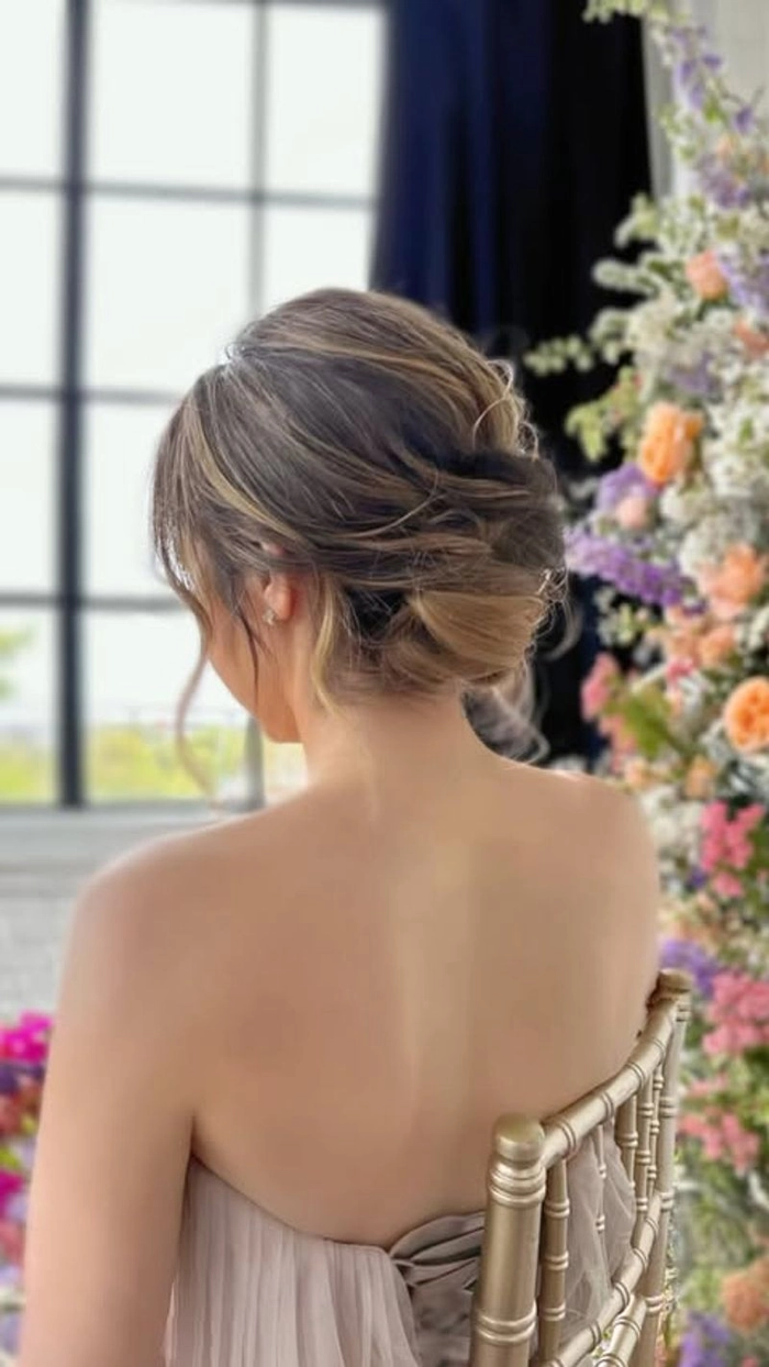 Layered textured evening updo hairstyle for a date night