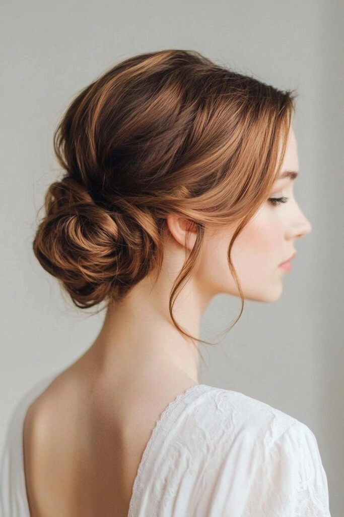 Gentle low maintenance updo that protects fragile hair while looking sophisticated Elegant low manipulation evening updo for damaged hair perfect for date night