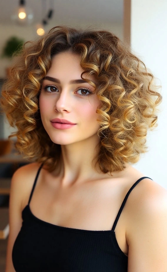 Medium length romantic curls styled for an evening date night