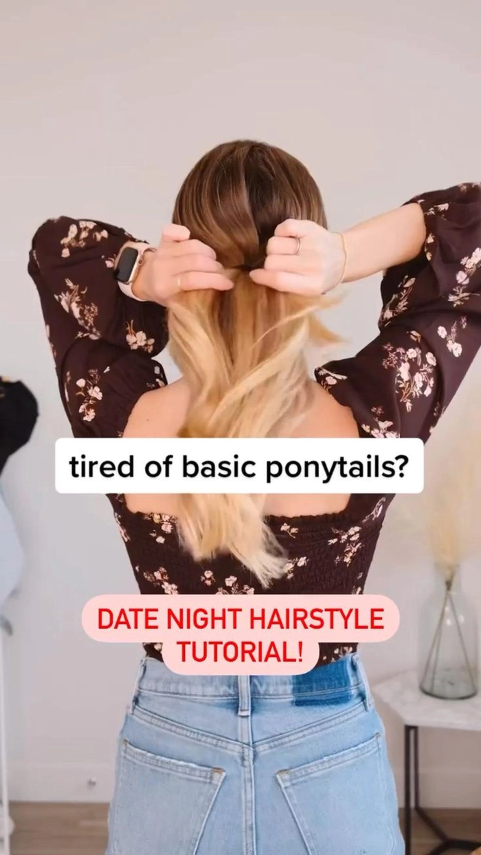 Woman with overnight heatless curls prepped for a date night hairstyle