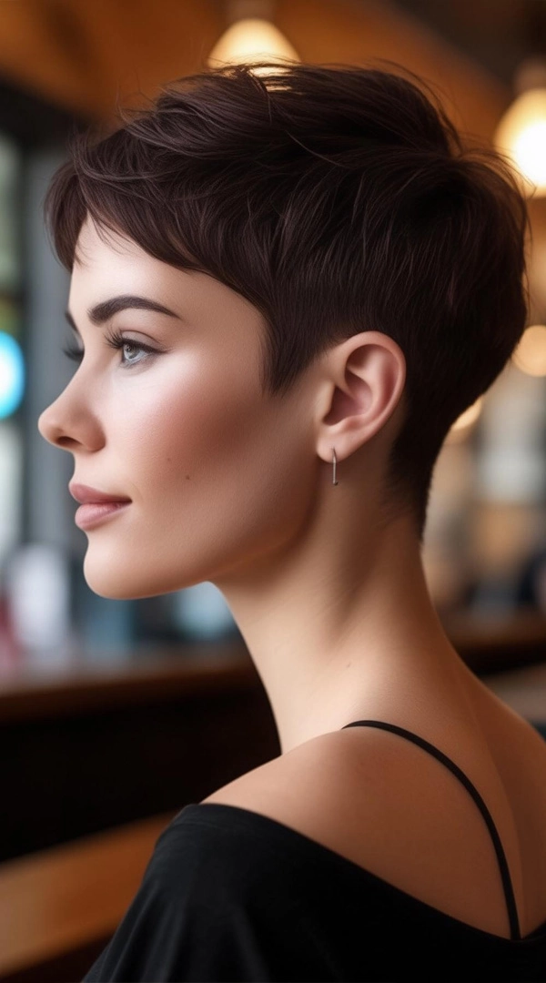 Elegant pixie cut accessories perfect for a romantic evening out Woman with a pixie cut adorned by elegant hair accessories for a date night