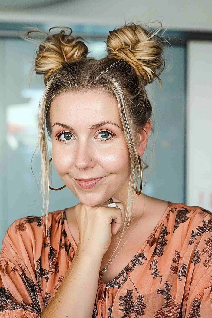 Playful space buns styled for a casual date night out