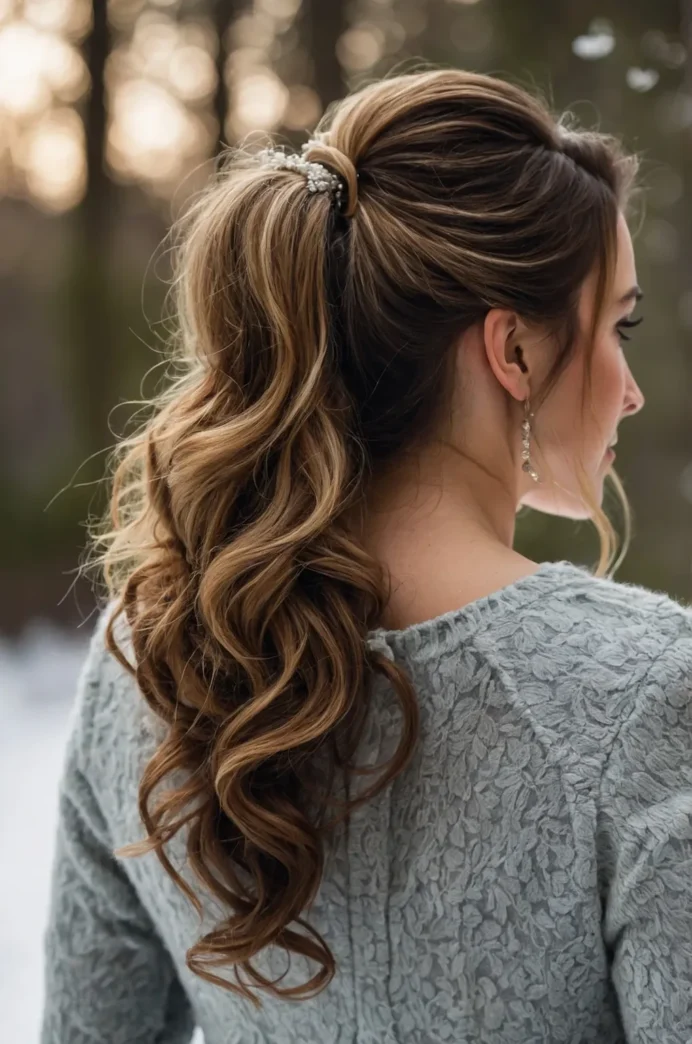 Elegant low ponytail hairstyle perfect for winter date nights Polished low ponytails for winter evenings, a chic date night hairstyle