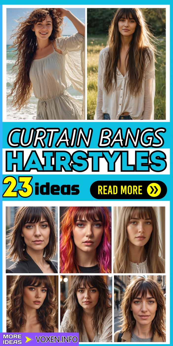 Romantic evening hairstyle with soft curtain bangs framing the face