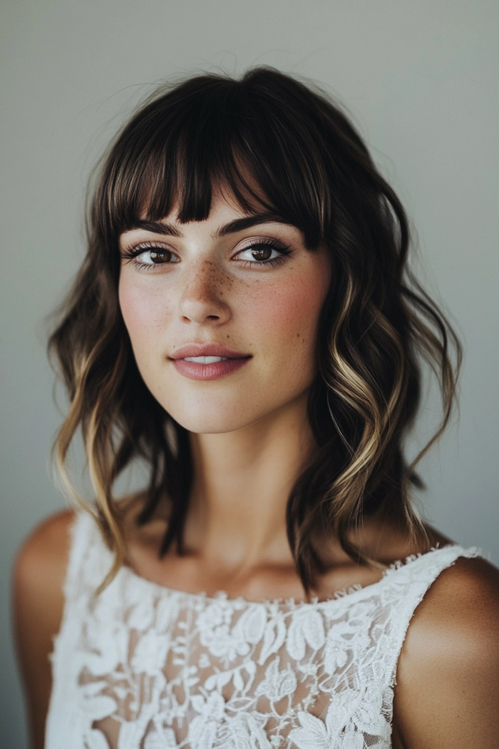 Romantic evening curtain bangs hairstyle with soft waves for a date night look