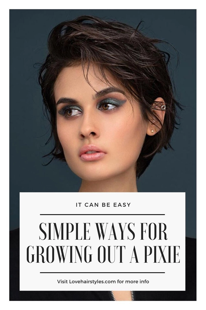 Soft waves and pinned back sides complement a growing pixie cut for a romantic date night look