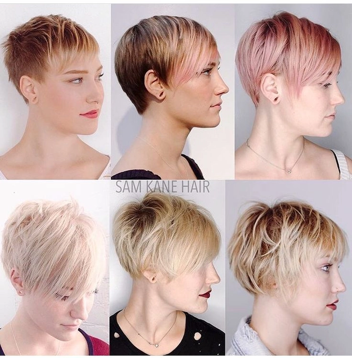 Romantic growing out pixie hairstyle with soft waves and face-framing layers for a date night look