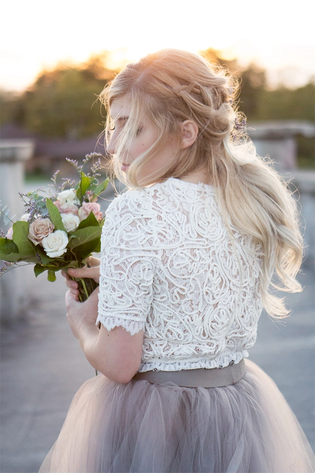 Romantic date night hairstyle with delicate lace hair accessories