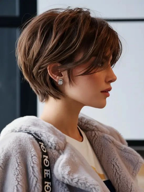 A romantic updo hairstyle for growing out a pixie cut, perfect for date night