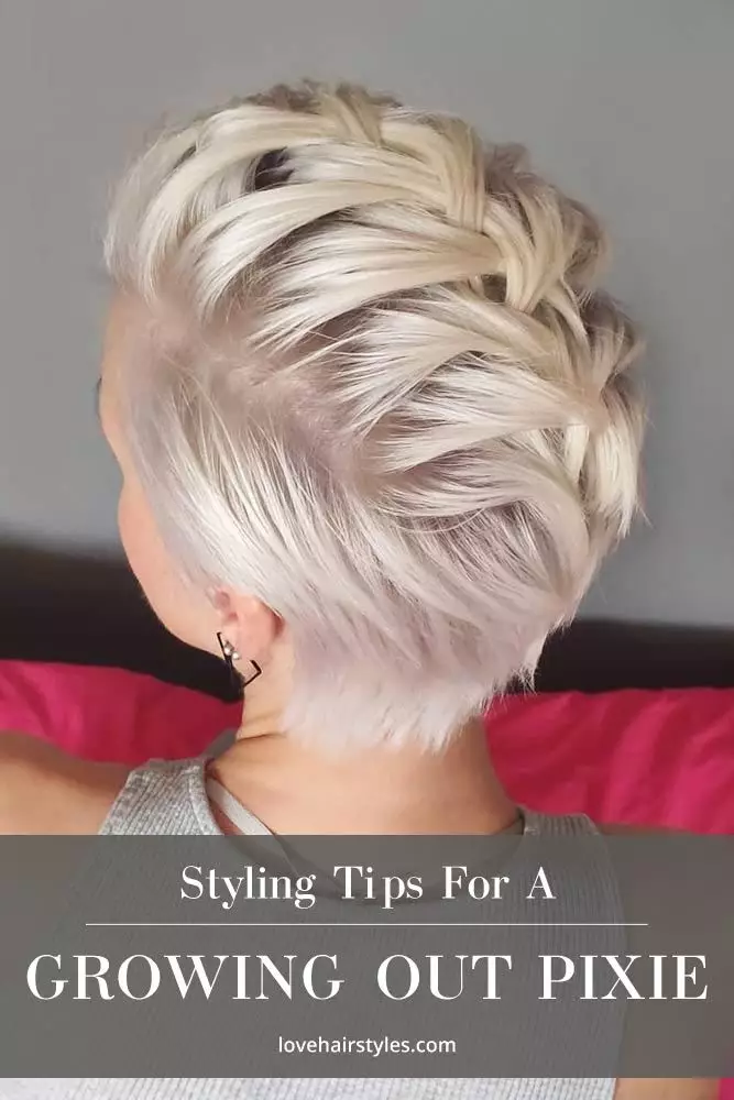 Soft romantic updo for a pixie cut in the awkward growing-out stage