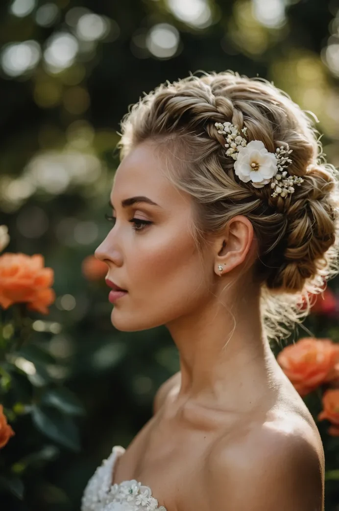 Stunning floral updo for an enchanting evening look Romantic updo with fresh flowers for a date night