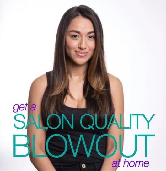 Salon quality date night blowout tutorial for achieving glossy, bouncy hair Woman with voluminous, shiny blowout hair styled for a date night at home