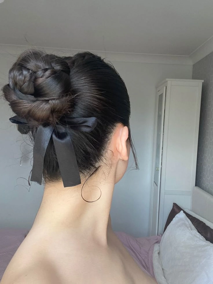 Sleek Buns Wrapped with Silk Ribbons for Date Night