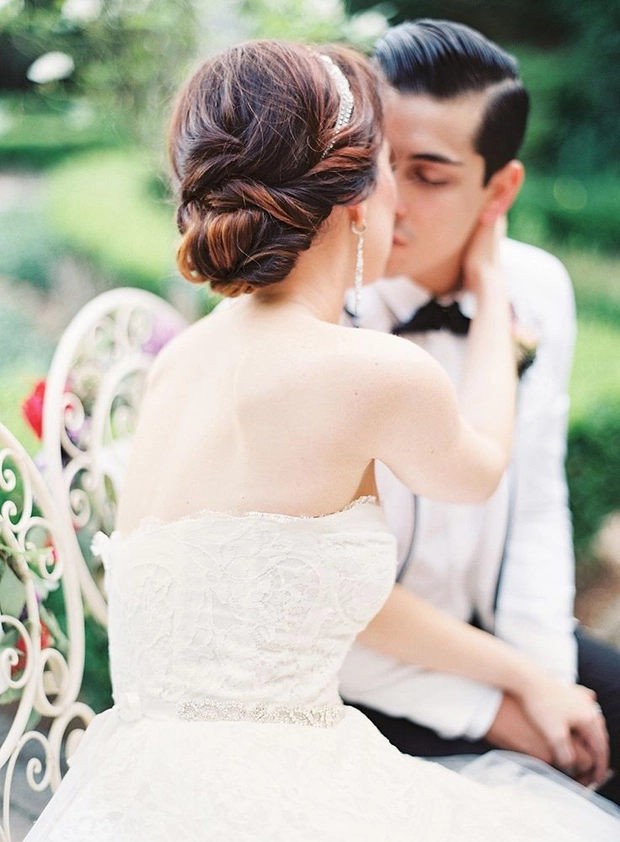 Elegant spring garden dinner hairstyle with romantic curls