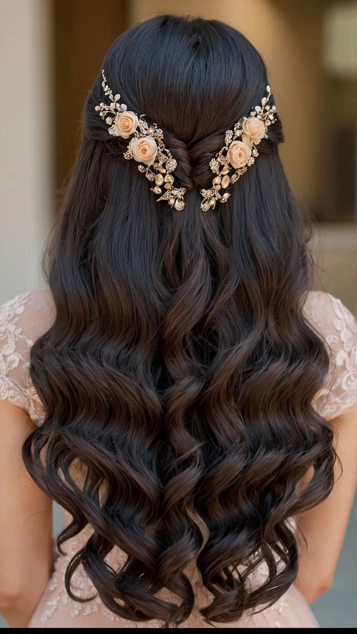 Tenth anniversary date night hair featuring soft curls and romantic details Sophisticated tenth anniversary hairstyle with elegant waves and subtle accessories