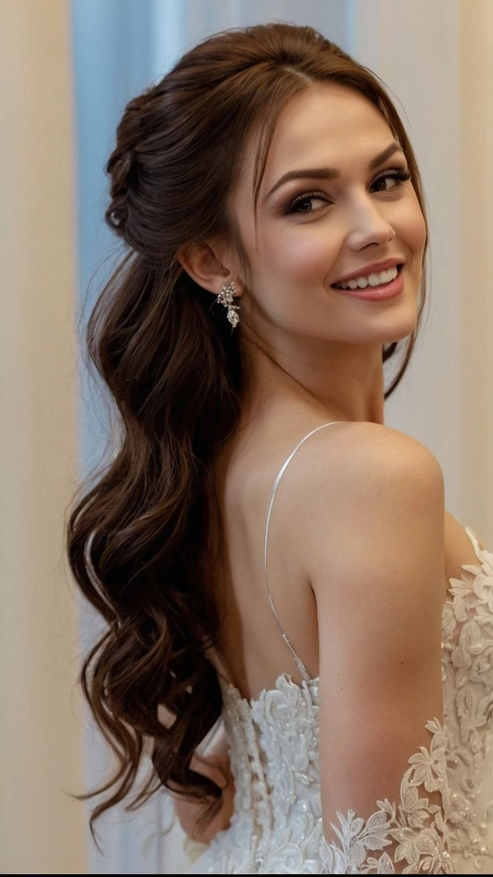 Elegant anniversary hair look featuring a chic updo and subtle sparkle for a romantic evening Elegant tenth anniversary hairstyle with soft waves and delicate accessories for a date night look
